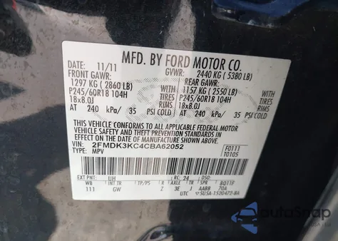 2012 Ford Edge Limited from USA, damaged, VIN 2FMDK3KC4CBA62052